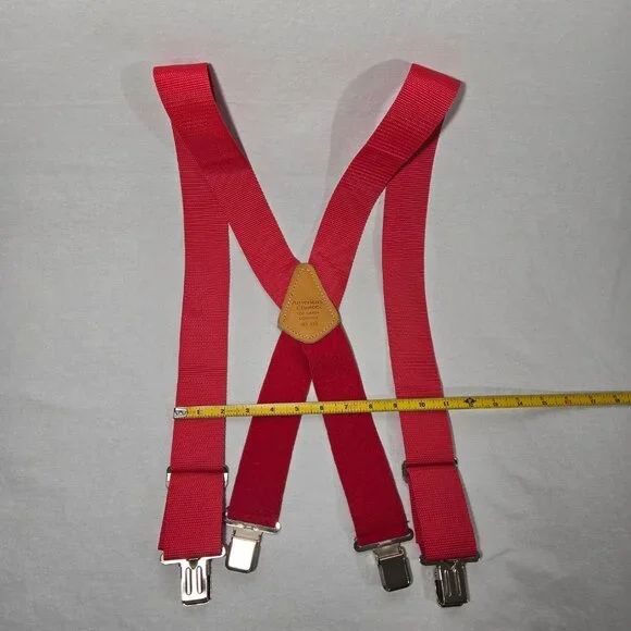 USA Vintage 70's Red CANVAS Straps TOP-GRAIN Leather CLIPS 46" X 2" Suspenders. - Picture 17 of 17